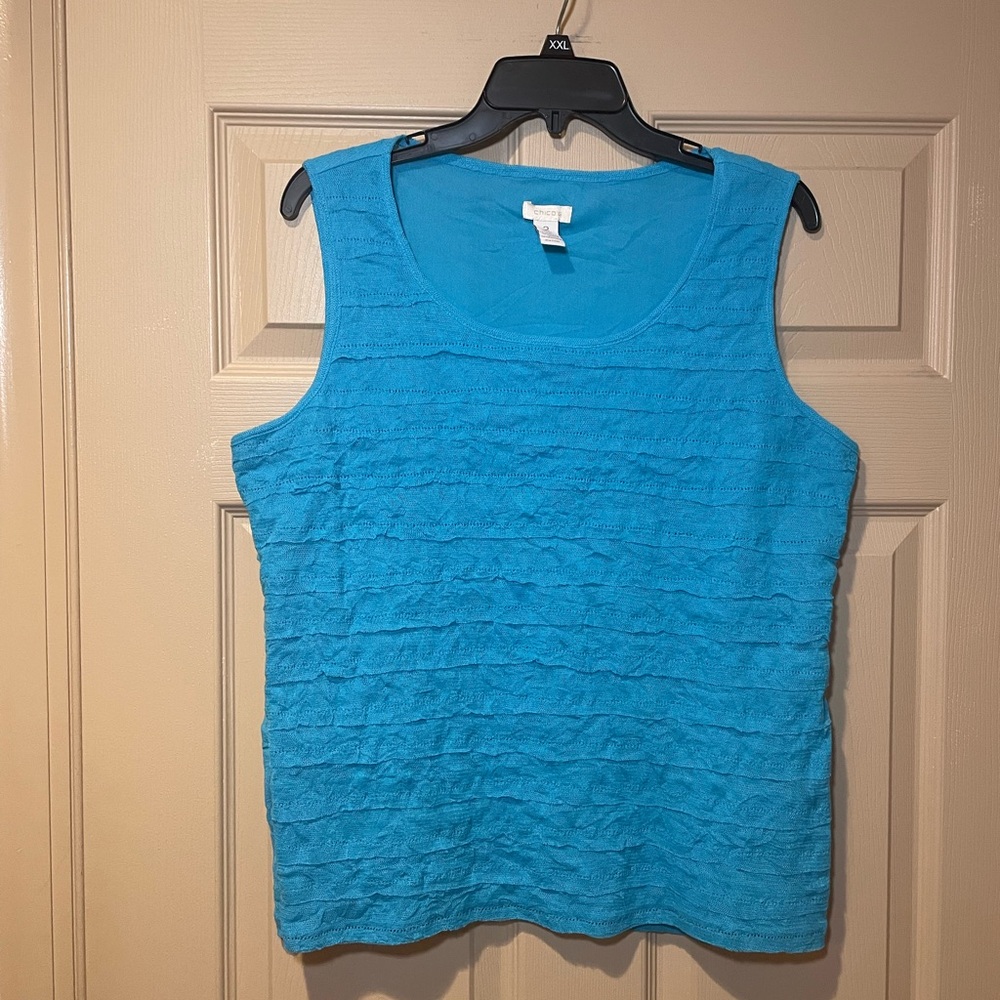 Chico's Vibrant Blue Textured Scoop Neck Tank Top, Size 2 (M/L)